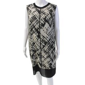 Vince Womens Silk Abstract Round Neck Knee Length Tank Dress Black Size 10